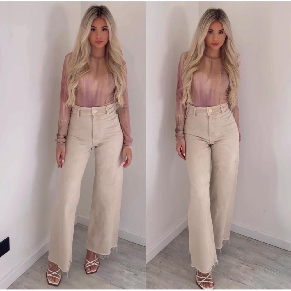 Zara High-Waist Straight Leg Pants in Beige